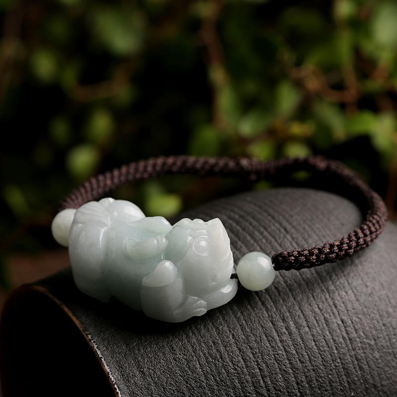 Natural Burma White Jade Pixiu Lucky Rope Bracelet