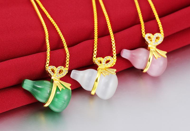 Natural Cat Eye Feng Shui Calabash Lucky Pendant Necklace