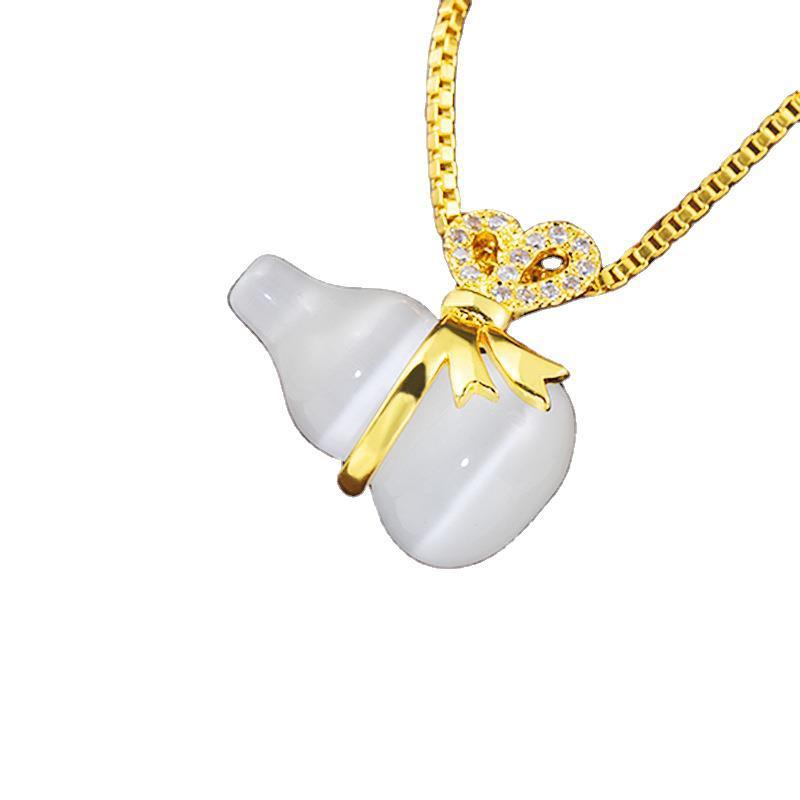 Natural Cat Eye Feng Shui Calabash Lucky Pendant Necklace
