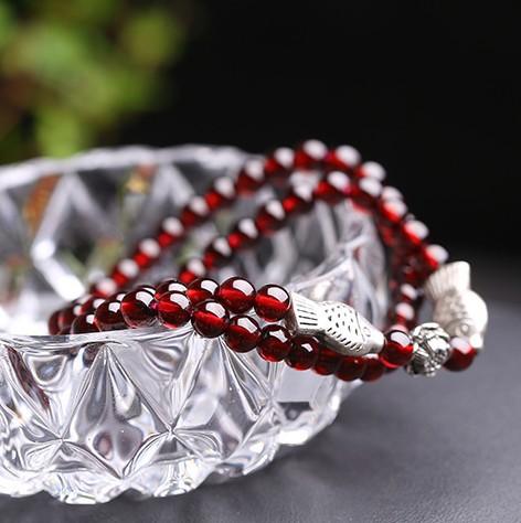 Natural Garnet Stone Double Feng Shui Koi Fish Healing Bracelet