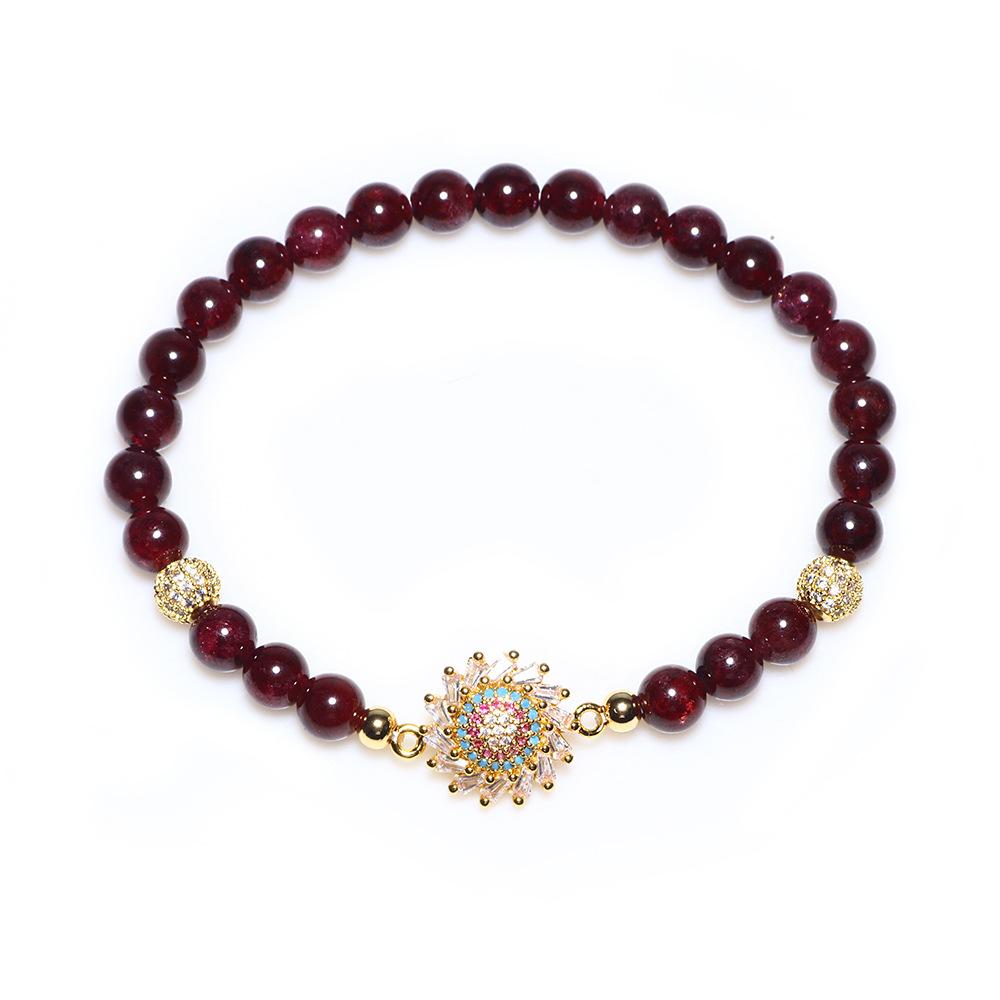 Natural Garnet Stone Sunflower Healing Bracelet