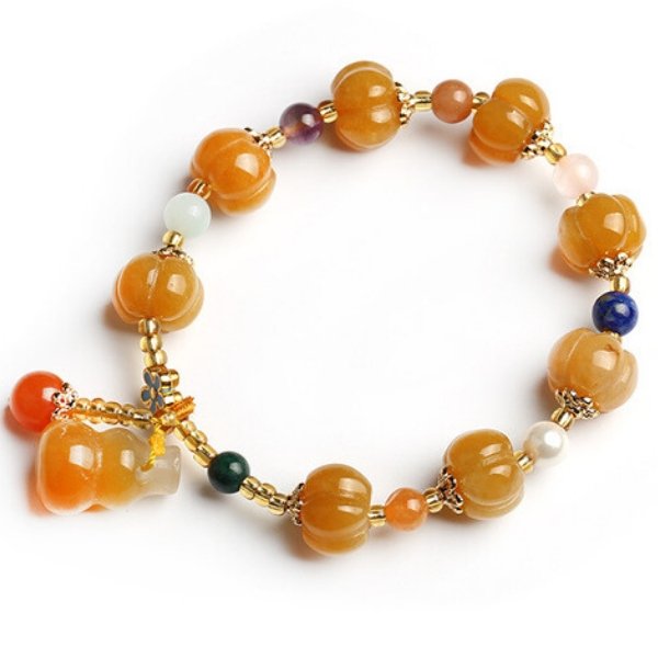 Golden Silk Jade Calabash Healing Bracelet