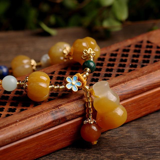 Golden Silk Jade Calabash Healing Bracelet