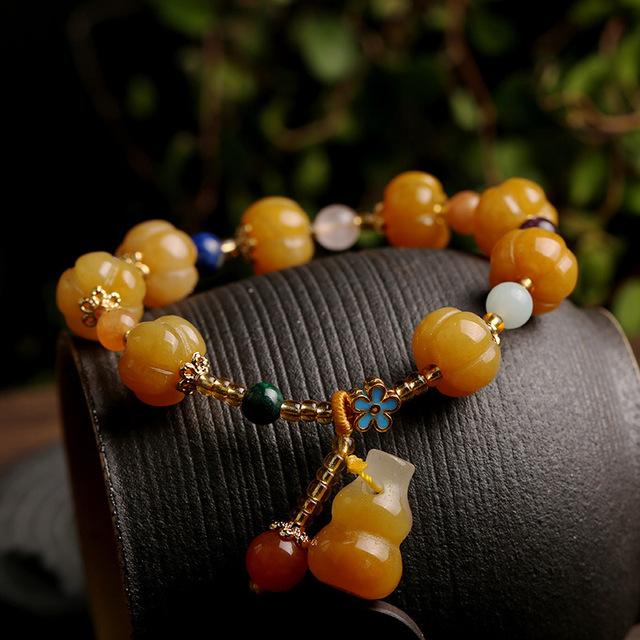 Golden Silk Jade Calabash Healing Bracelet