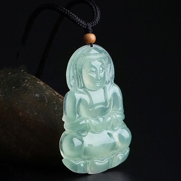 Natural Green Ice Jade Guan Yin Buddha Full Blessing Lucky Pendant