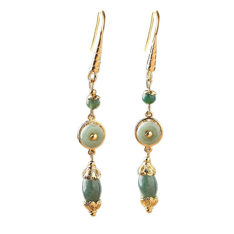 Natural Green Jade Lucky Ear Ring