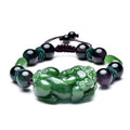 Natural Green Jade Pixiu Black Obsidian Bead Rope Wealth Bracelet