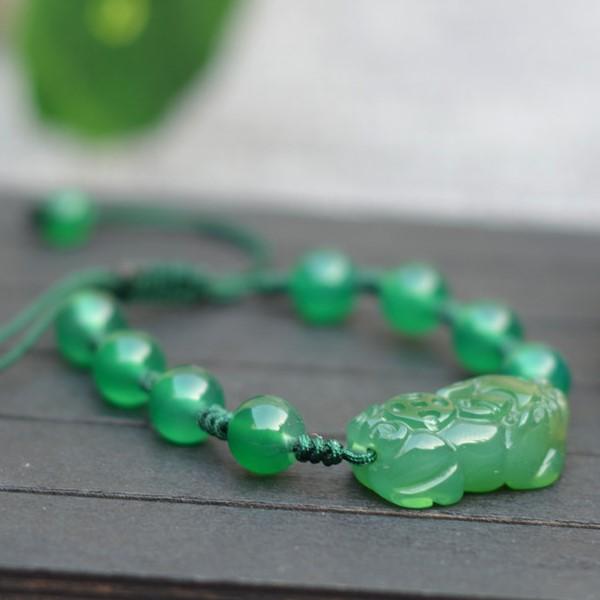Natural Green Jade Pixiu Lucky Beads Bracelet