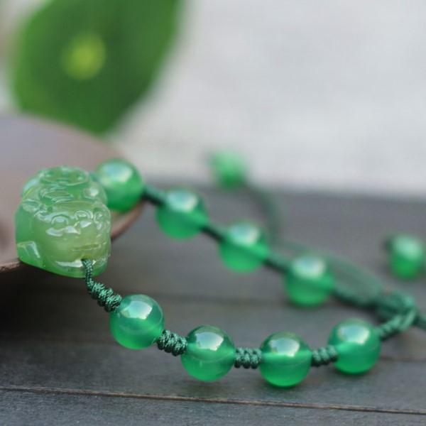 Natural Green Jade Pixiu Lucky Beads Bracelet
