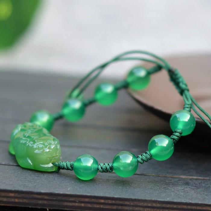 Natural Green Jade Pixiu Lucky Beads Bracelet