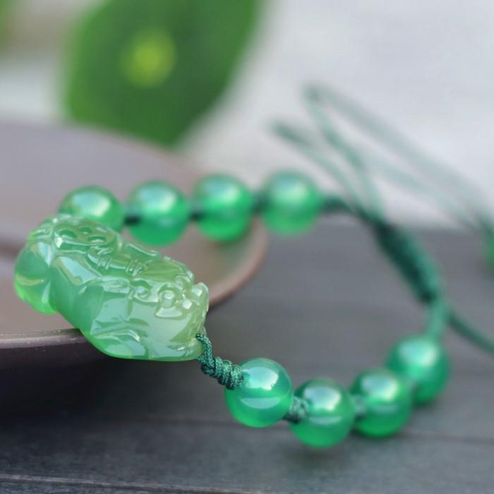 Natural Green Jade Pixiu Lucky Beads Bracelet