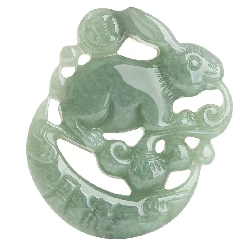 Natural Green Jade Rabbit Lucky Pendant-Grade A Jade