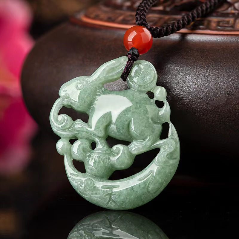 Natural Green Jade Rabbit Lucky Pendant-Grade A Jade
