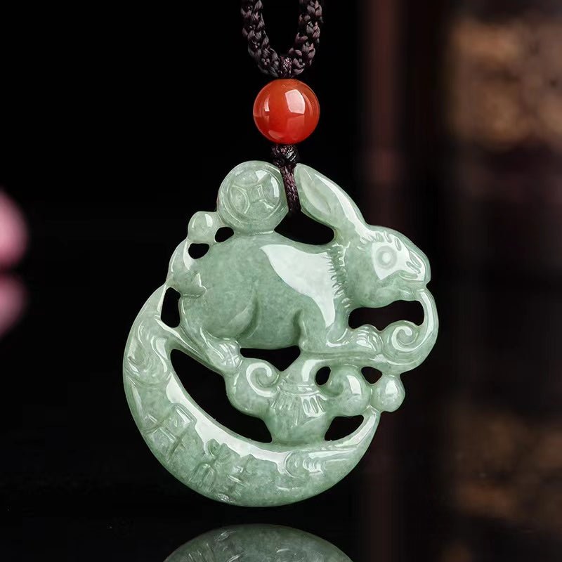Natural Green Jade Rabbit Lucky Pendant-Grade A Jade
