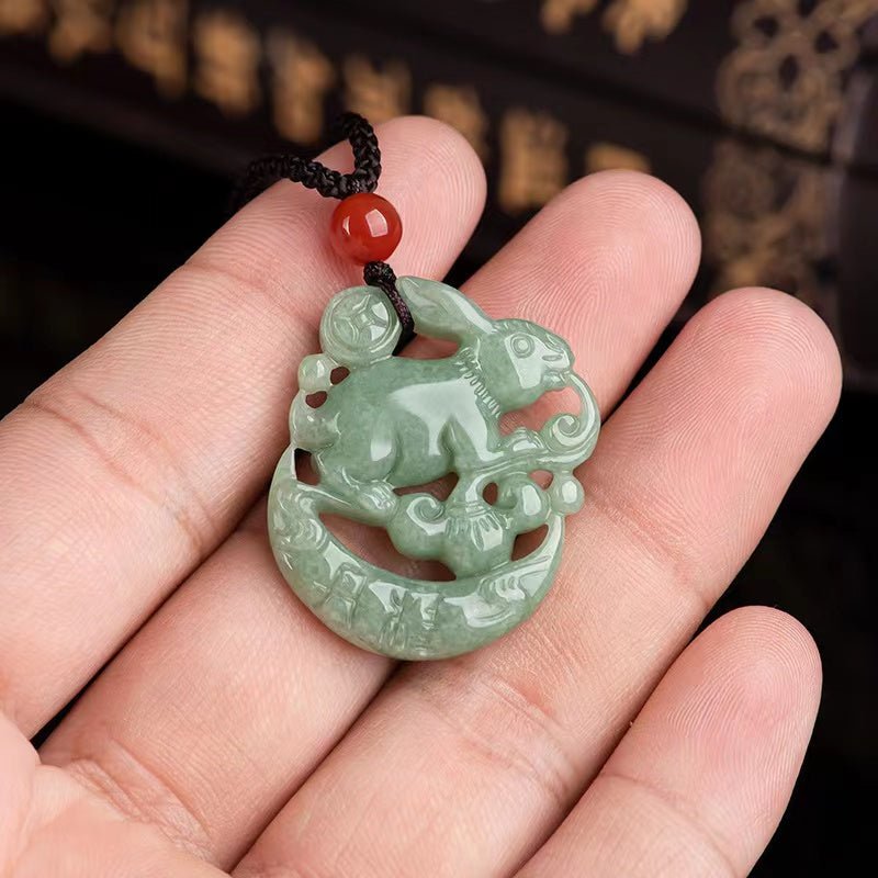 Natural Green Jade Rabbit Lucky Pendant-Grade A Jade