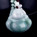 Natural Green White Jade Laughing Buddha Full Blessing Lucky Pendant