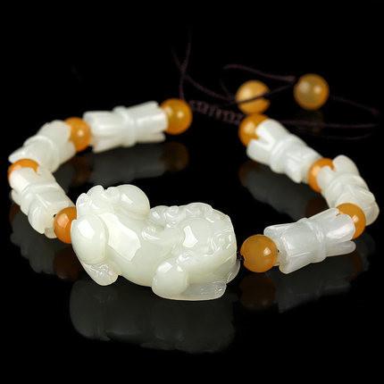 Natural Hetian White Yellow Jade Pixiu Fortune Bracelet