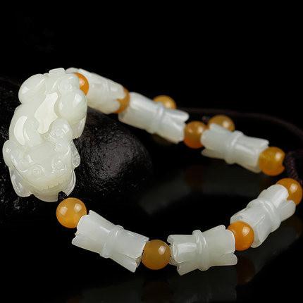 Natural Hetian White Yellow Jade Pixiu Fortune Bracelet