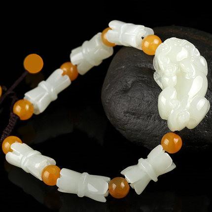 Natural Hetian White Yellow Jade Pixiu Fortune Bracelet