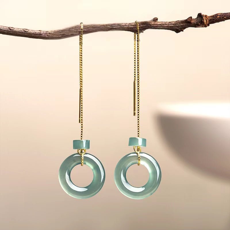Natural Ice Jade Earrings-Grade A Jade