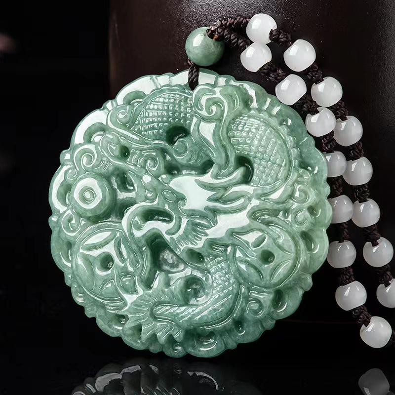 Natural Jade Dragon Wealth Pendant-Grade A Jade