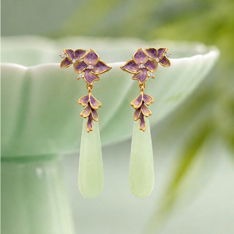 Natural Jade Iris Earrings-Grace in Bloom