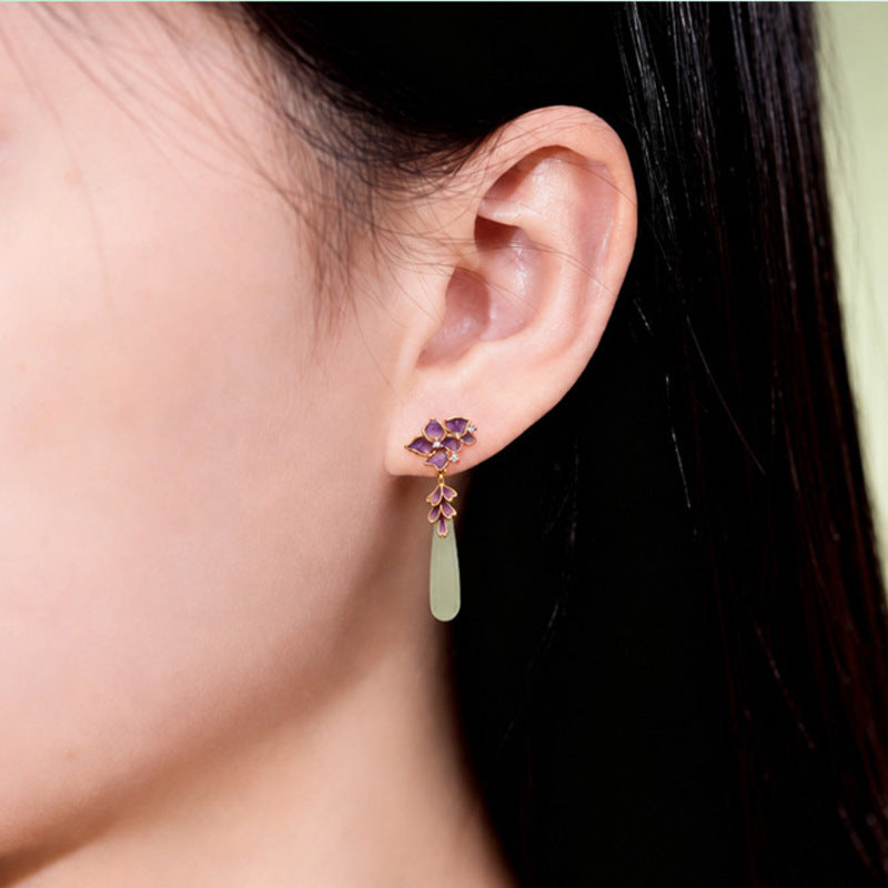 Natural Jade Iris Earrings-Grace in Bloom