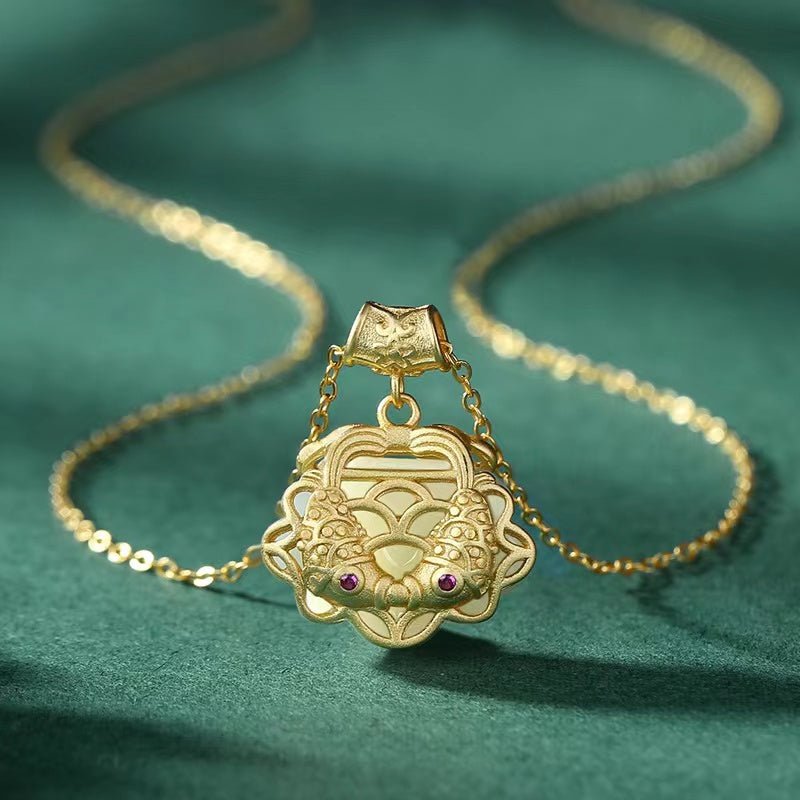 Natural Jade Necklace-Wealth Koi Fish