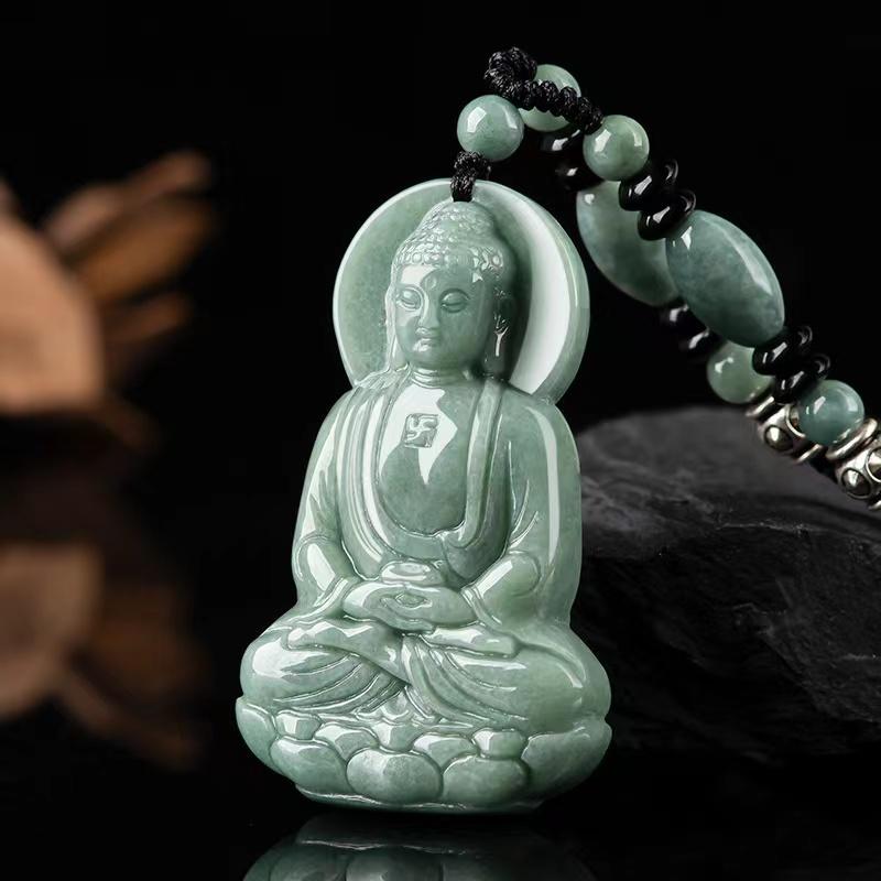 Natural Jadeite Guanyin Buddha Pendant-Grade A Jade