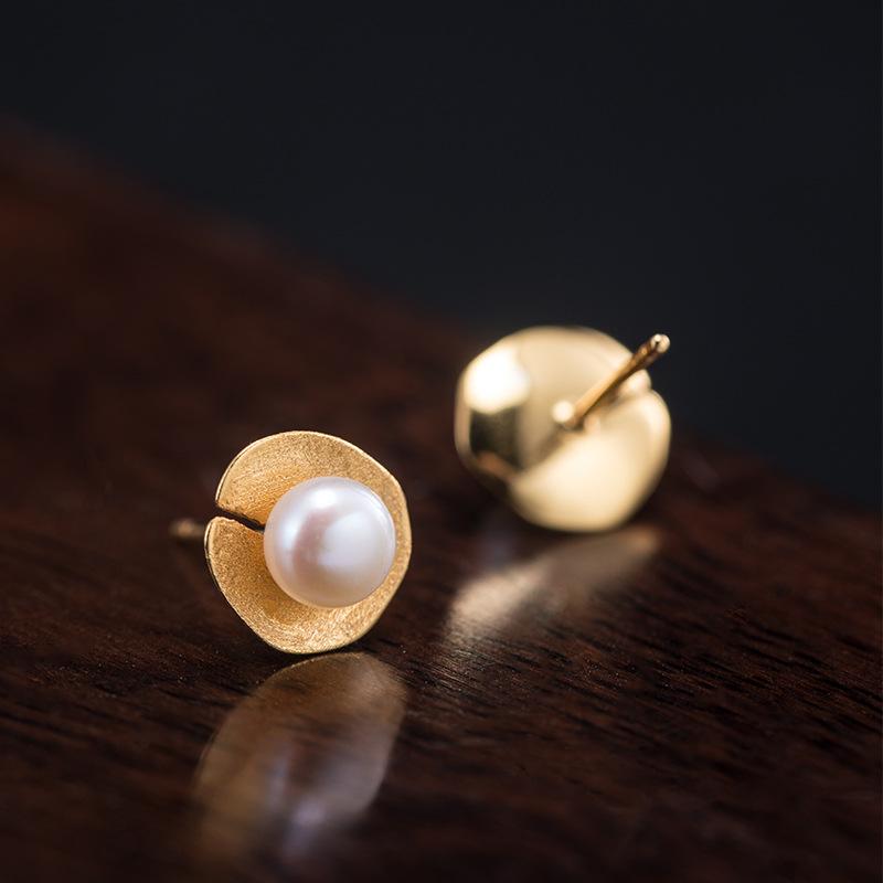 Natural Pearl Lotus Leaf Wealth Earring