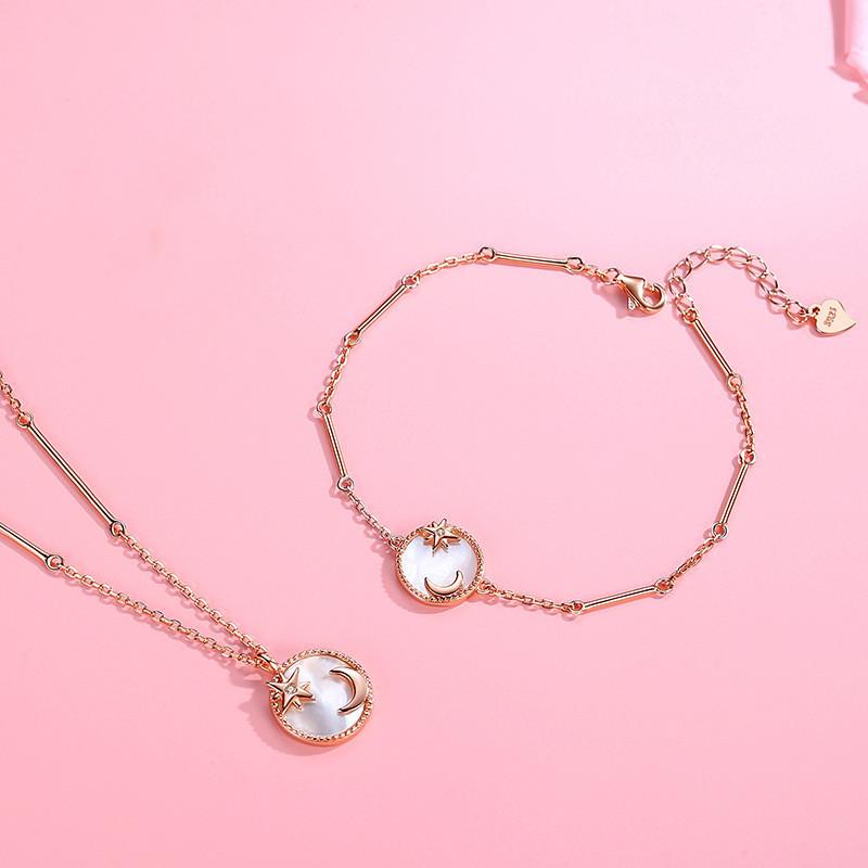 Natural Pearl Moon Star Pendant Necklace