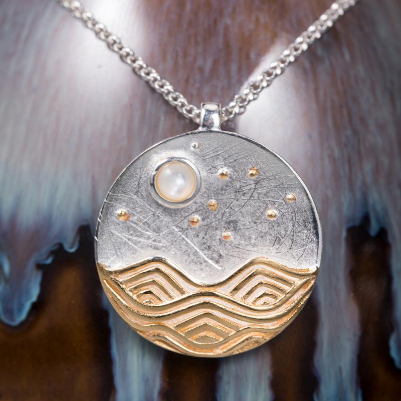 Natural Pearl Sun And Sea 925 Silver Lucky Pendant Necklace
