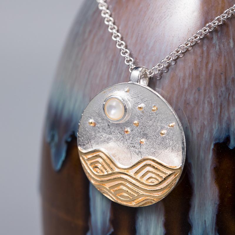 Natural Pearl Sun And Sea 925 Silver Lucky Pendant Necklace