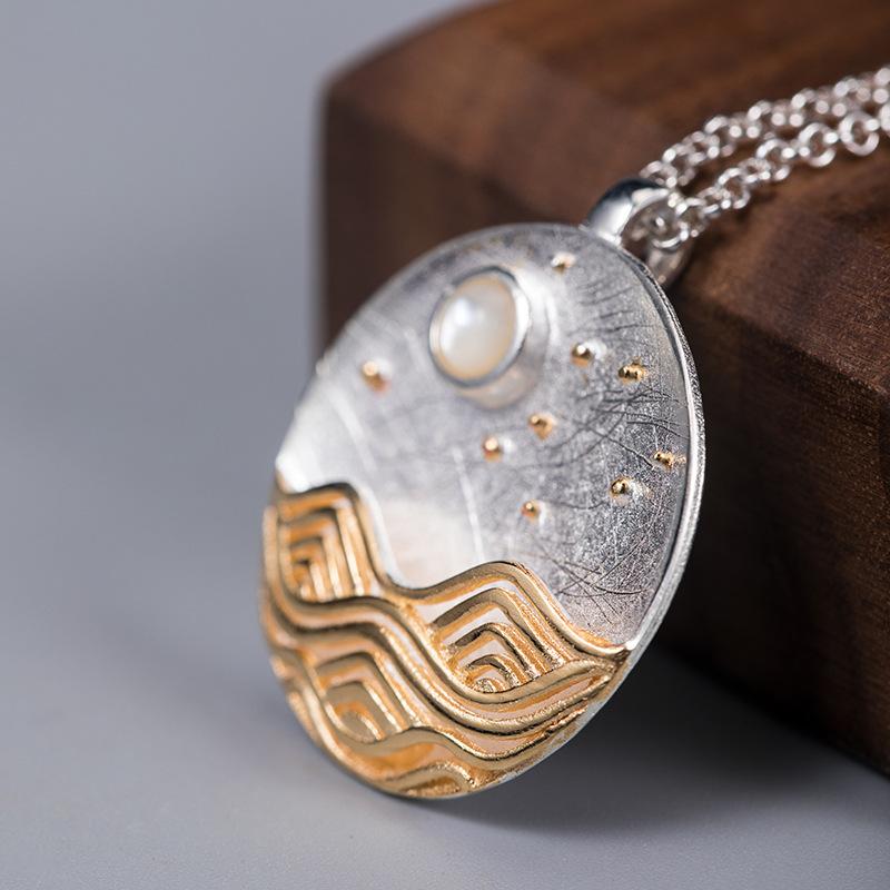 Natural Pearl Sun And Sea 925 Silver Lucky Pendant Necklace