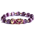 Natural Purple Cat`s Eye Color Changing Pixiu Wealth Bracelet