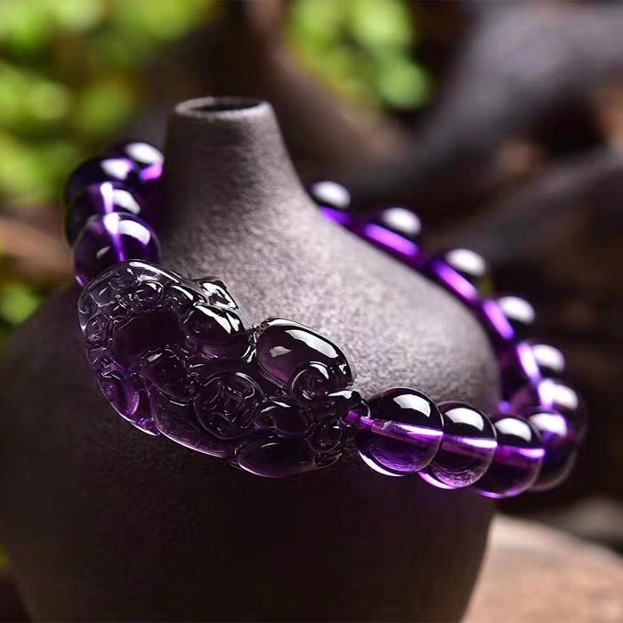 Natural Purple Crystal Pixiu Health & Wealth Bracelet