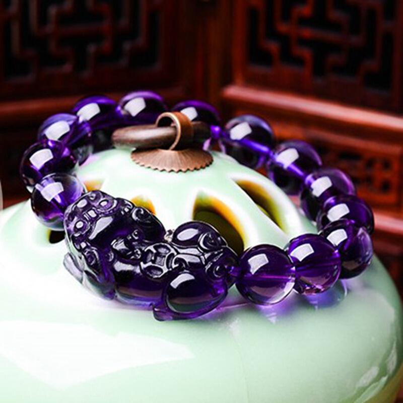 Natural Purple Crystal Pixiu Health & Wealth Bracelet