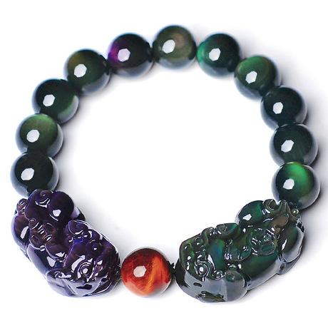 Natural Rainbow Obsidian Double Color Pixiu Healing Bracelet