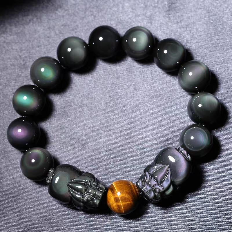 Natural Rainbow Obsidian Double Pixiu Protection Bracelet