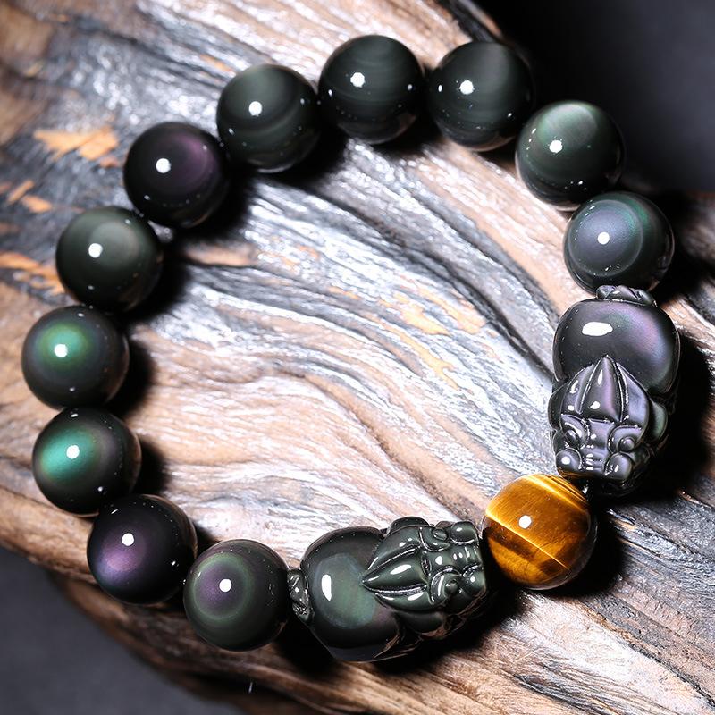 Natural Rainbow Obsidian Double Pixiu Protection Bracelet