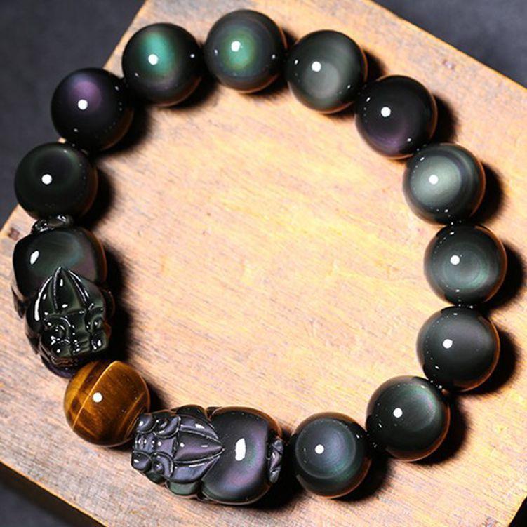 Natural Rainbow Obsidian Double Pixiu Protection Bracelet