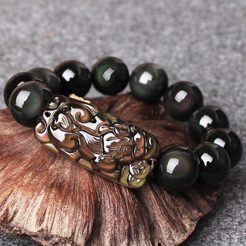 Natural Rainbow Obsidian Pixiu Buddha Beads Healing Bracelet