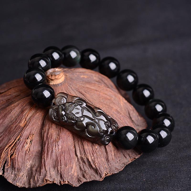 Natural Rainbow Obsidian Pixiu Buddha Beads Healing Bracelet