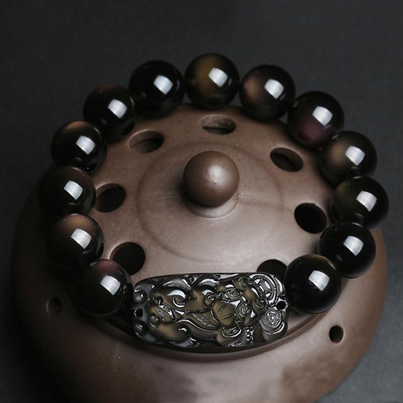 Natural Rainbow Obsidian Pixiu Buddha Beads Healing Bracelet