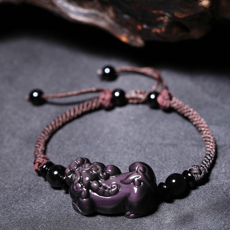 Natural Rainbow Obsidian Pixiu Lucky Rope Bracelet