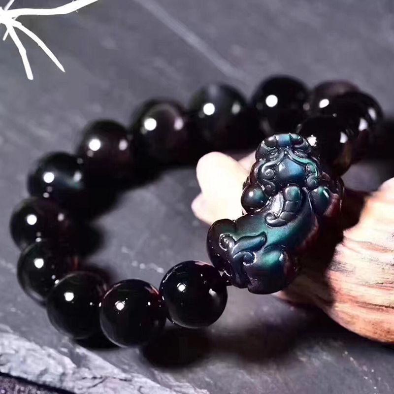 Natural Rainbow Obsidian Pixiu Protection Bracelet