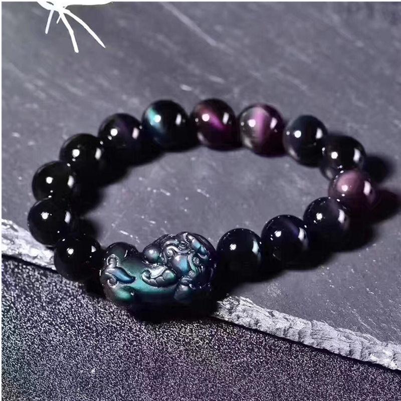 Natural Rainbow Obsidian Pixiu Protection Bracelet