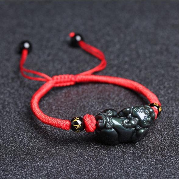 Natural Rainbow Obsidian Pixiu Rope Lucky Bracelet