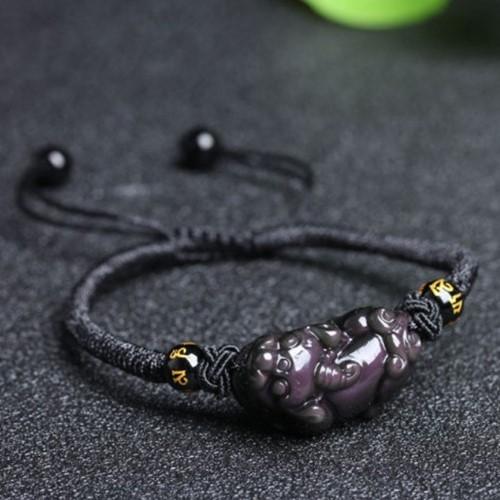 Natural Rainbow Obsidian Pixiu Rope Lucky Bracelet