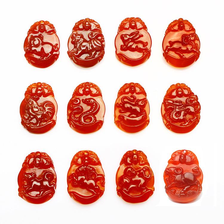 Natural Red Agate 12 Chinese Zodiac Pendant